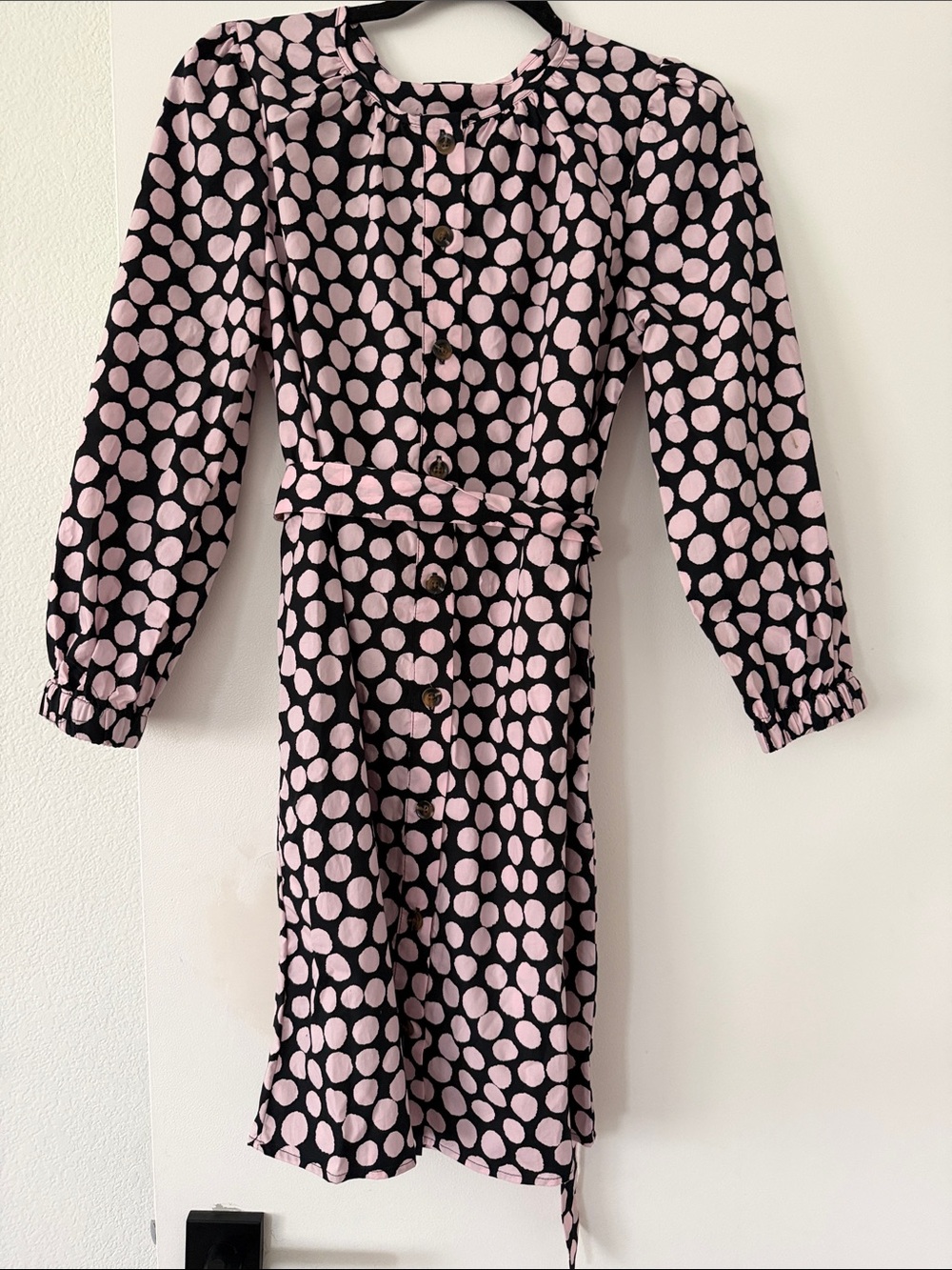 Who What Wear Black Dress with Pink Polka Dots, Long Sleeve